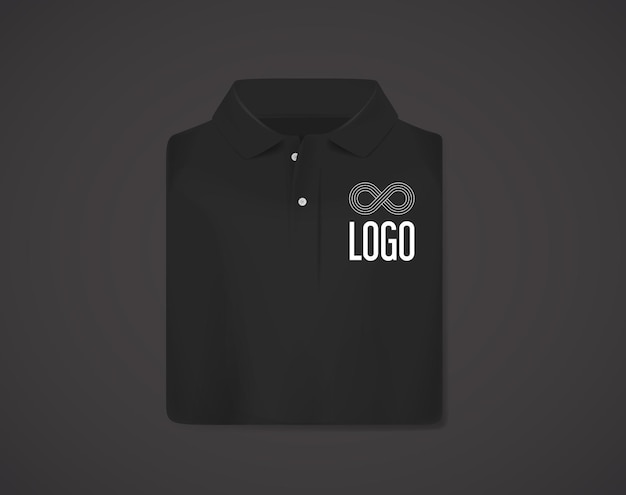 Black folded polo shirt mockup with logo for advertising isolated