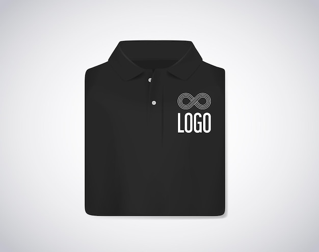 Black folded polo shirt mockup with logo for advertising isolated