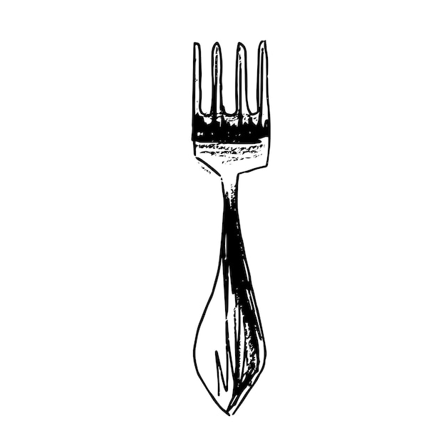 Black fork in vintage style on white background