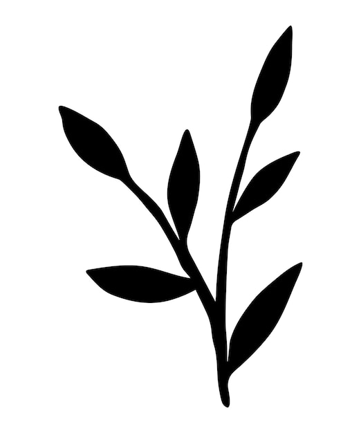 식물의 검은 형태는 흰색 배경에 잉크 식물 요소에 handdrawn
