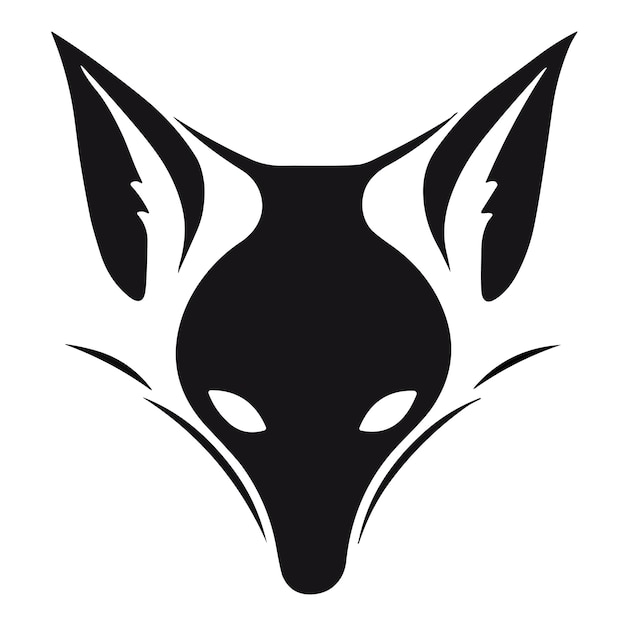 A black fox head with a white background and a black fox head.