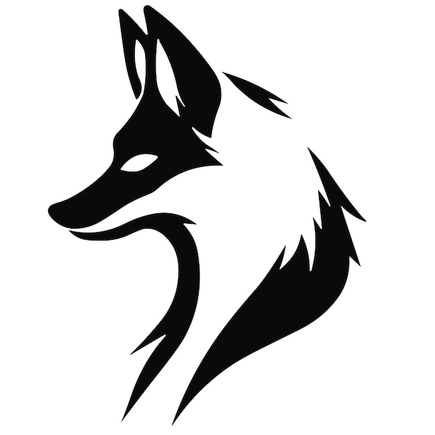 A black fox with a white background and a black fox head.