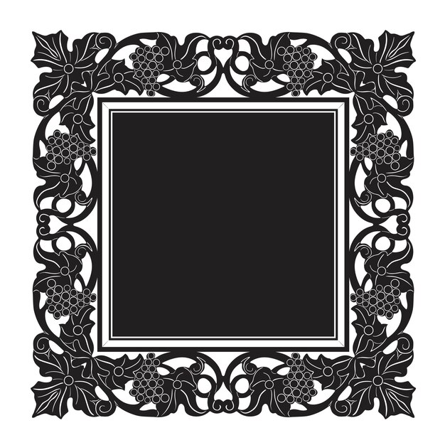 Vector black frame with grapes mockup handmade silhouette