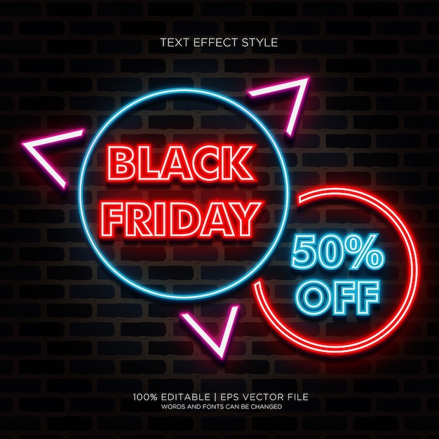 Black friday 50% di sconto sul banner con effetti di testo al neon