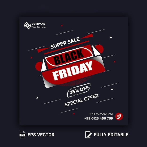Vector black friday aanbieding verkoop bannerontwerp of black friday sale aanbieding vierkante flyer design