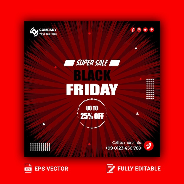 Vector black friday aanbieding verkoop bannerontwerp of black friday sale aanbieding vierkante flyer design