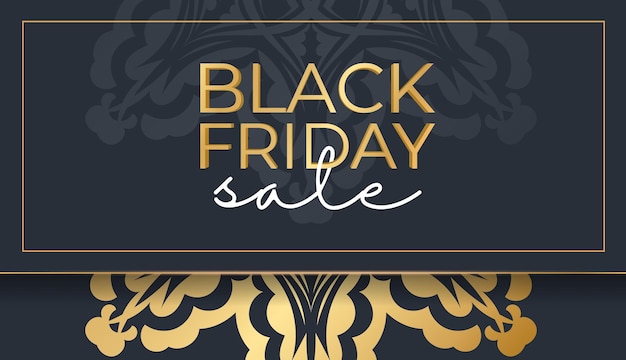 Vector black friday advertisement template in dark blue color with luxury gold ornament