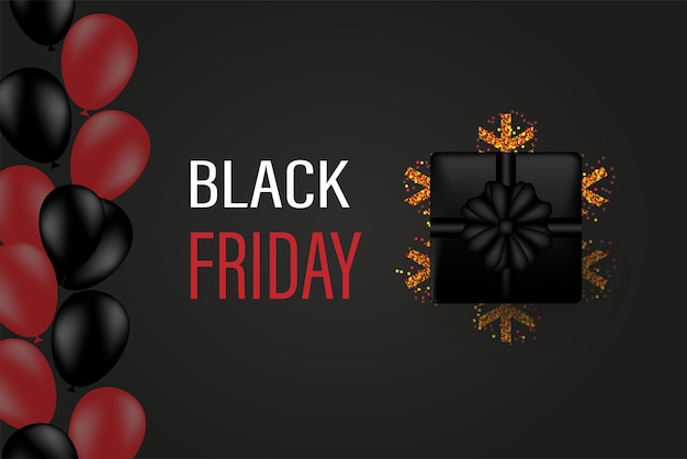 Vector black friday background with gift and balloons