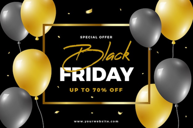 Black friday background with gold balloon elements