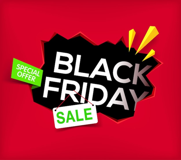 Black friday banner Cracked hole in wall with black friday inscription Sale and discount