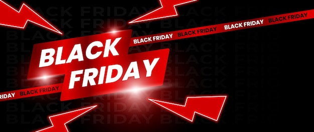Vector black friday banner design in black and red with light elements