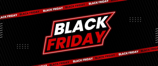 Black Friday banner design in black and red with light elements