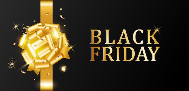 Black Friday banner design luxury decorated with Gold ribbon