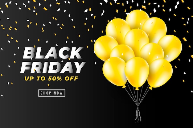 Black Friday-banner met realistische gele ballonnen