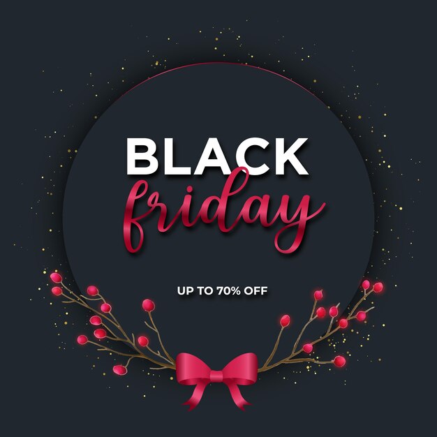 Black Friday-banner met rode bessen en gouden glitter