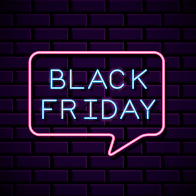 Black friday banner neon with bubble shape over wall