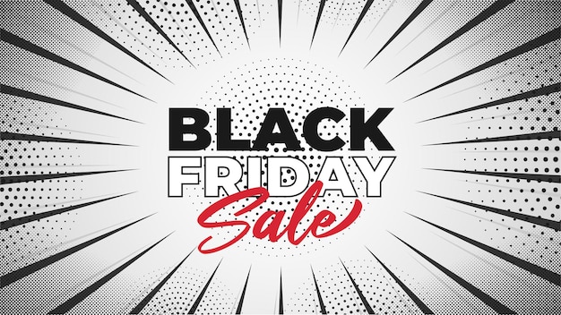 Black Friday Banner Pop Art and Sunburst Background