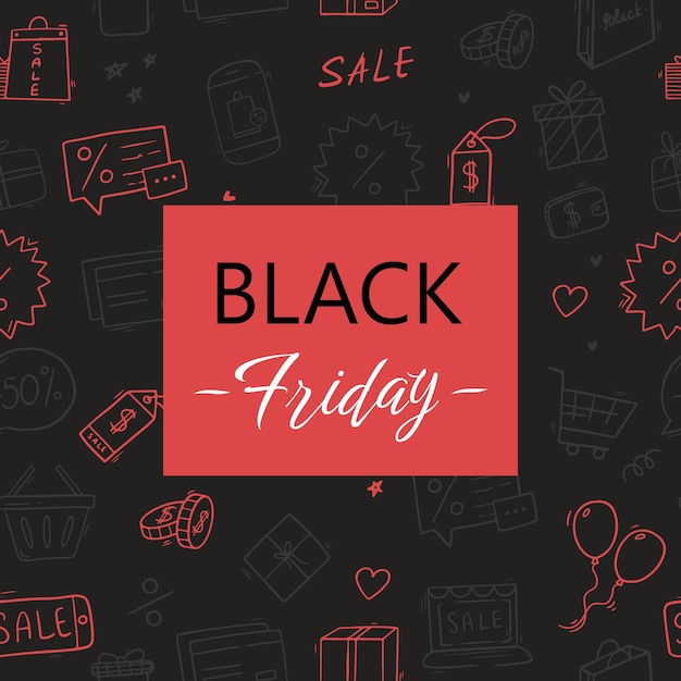 Black friday banner sjabloon met letters en doodle elementen black friday sale banner sociale