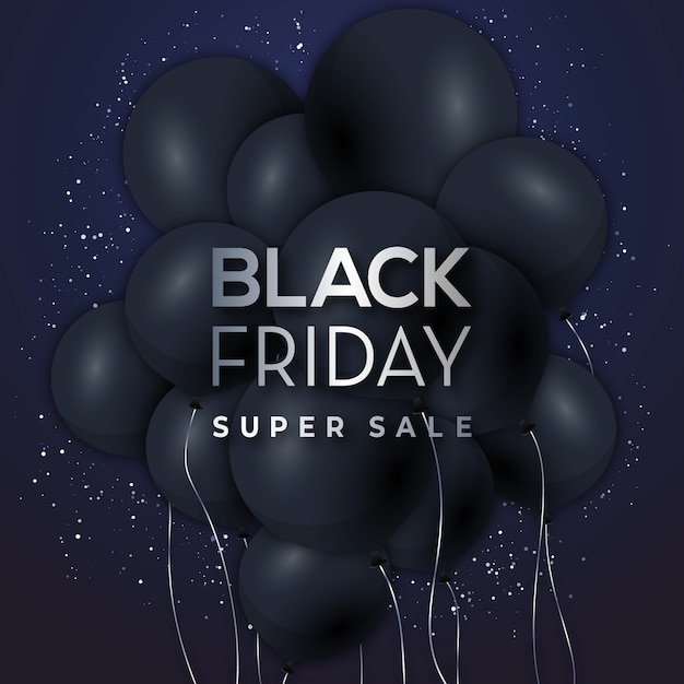 Vector black friday banner super sale on black baloons