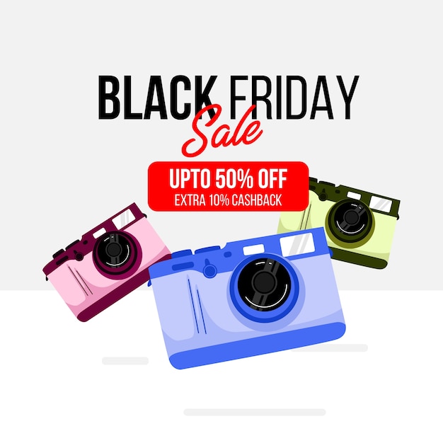 Vector black friday banner with photocamera