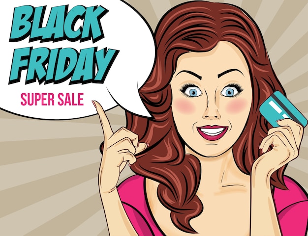 Vector black friday banner with pin-up girl