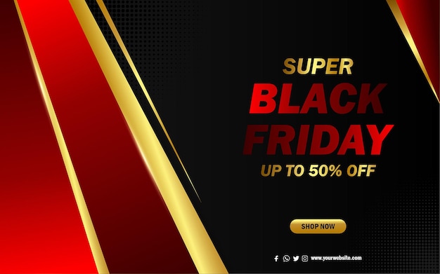 Black Friday Banner With Red Golden Background