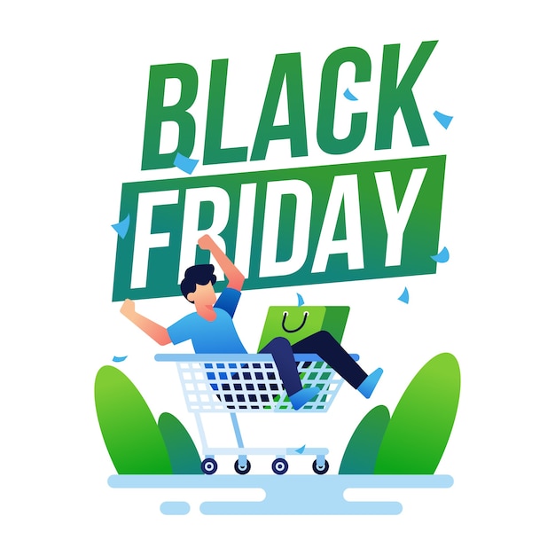 Vettore banner di black friday con carrello