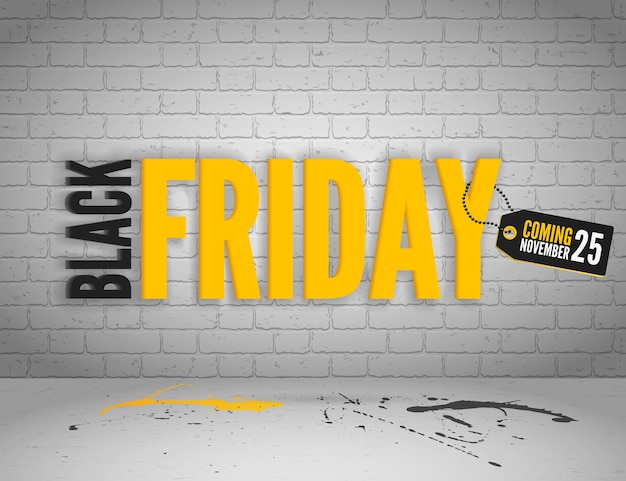 Vector black friday banner with splashes of ink and shoppping tag and bags
