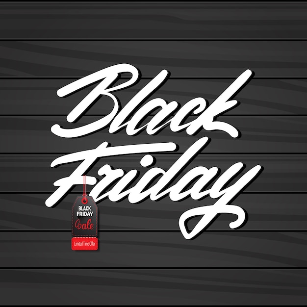 Black friday banner with tag on wooden textured design