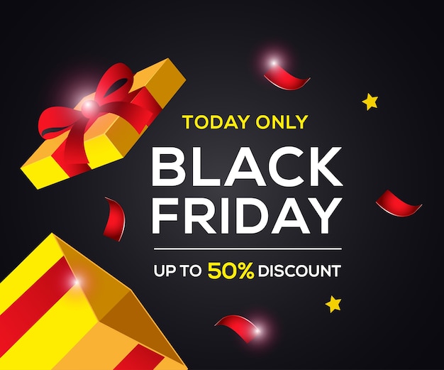 Black friday biedt banner met geschenkdoos achtergrond