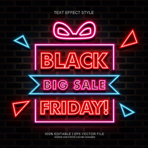 Banner di grande vendita del black friday con effetti di testo al neon