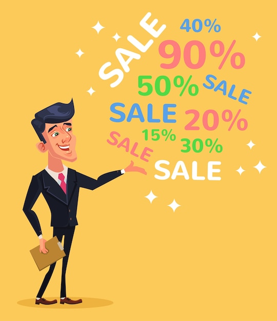 Black friday. Big sale. Sale man. flat cartoon illustration