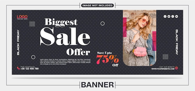 Vector black friday biggest fashion sale offer social media banner template design