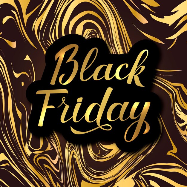 Black friday calligraphy lettering with brush shiny gold marble background calligraphic sale vector banner