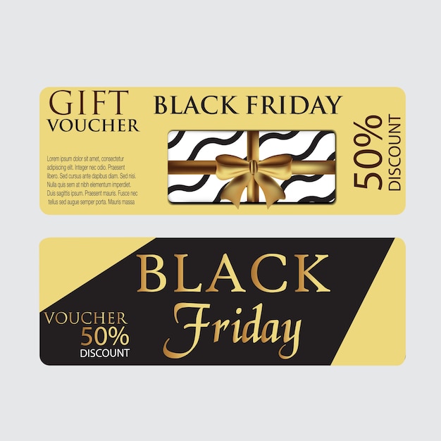 Vettore modello di voucher di carta venerdì nero con sfondo oro