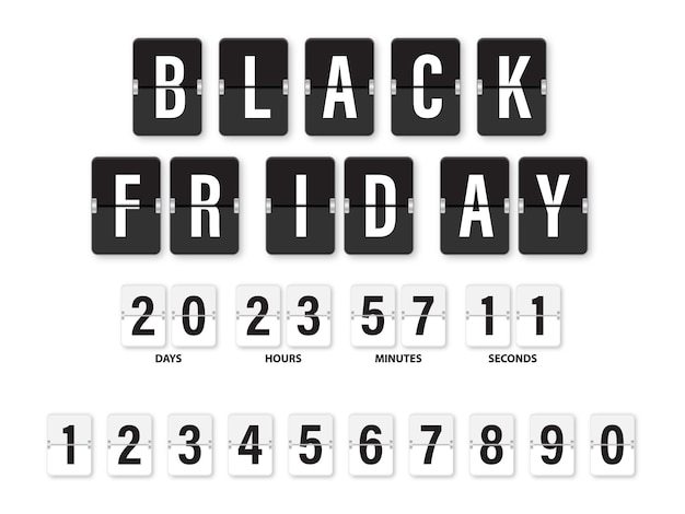 Black Friday Clock countdown display Nummers instellen flip horloge Zwart-wit datum