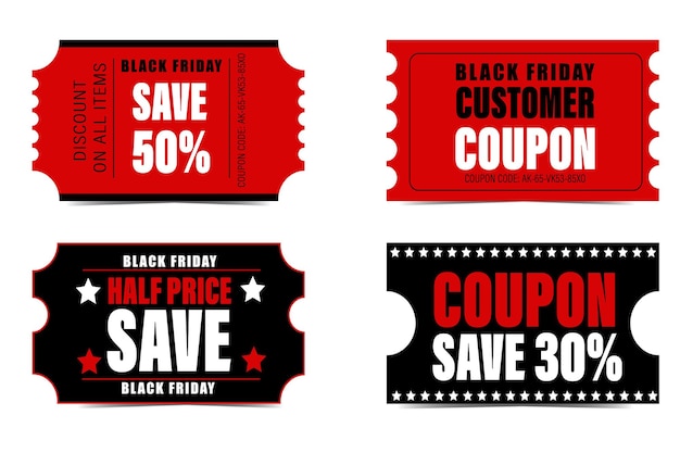 Black Friday coupon set in red and black Vector