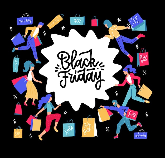 Vector black friday crowd illustration