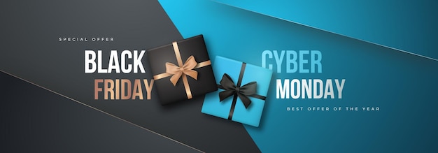 Vector black friday and cyber monday long banner