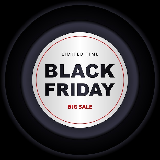 Black friday dark banner. black banner template with white and dark gray circles on black background.