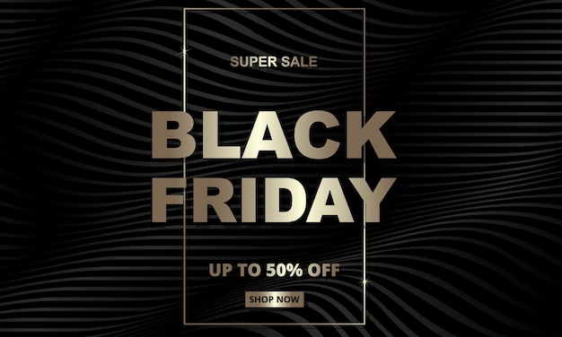 Black friday dark golden luxury black banner template. Vector illustration