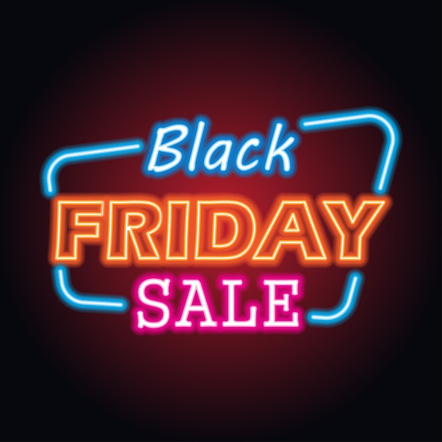 Black friday day sale with neon sign effect for black friday day event