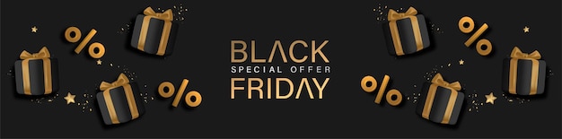 Black Friday Design Poster with 3D Realistic Black Gift Box Vector Illustration. Suitable for Poster