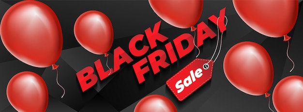 Vector black friday design with red realistic balloons
