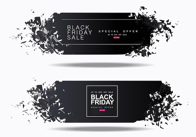 Vettore buono sconto black friday buco in carta nera su sfondo bianco onda esplosiva con frammenti volanti grande vendita