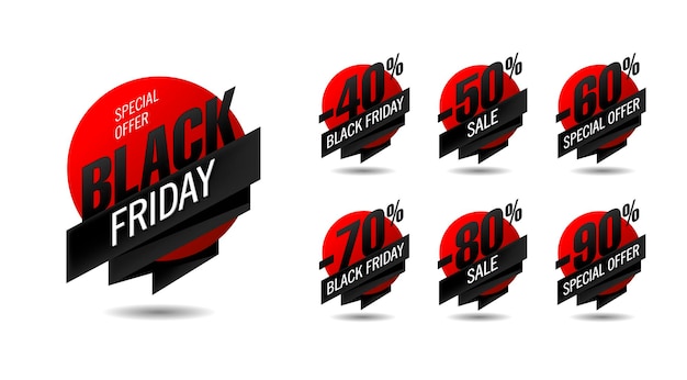 Black friday discount element with percentage discounts sale from fourty up to ninety percent