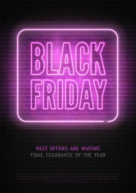 Black Friday discount neon vector banner template for luxury women store