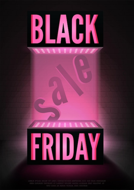 Black friday discount offer glowing vertical vector banner template