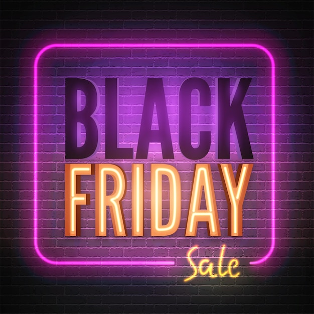 Black friday discounts realistic gambling style neon vector banner template