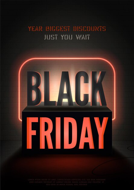 Black Friday discounts retro vector banner template with vertical composition